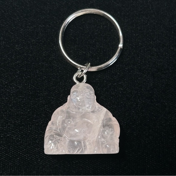 NWOT rose quartz Buddha keychain light pink crystal faith charm boho vintage y2k - Picture 3 of 7